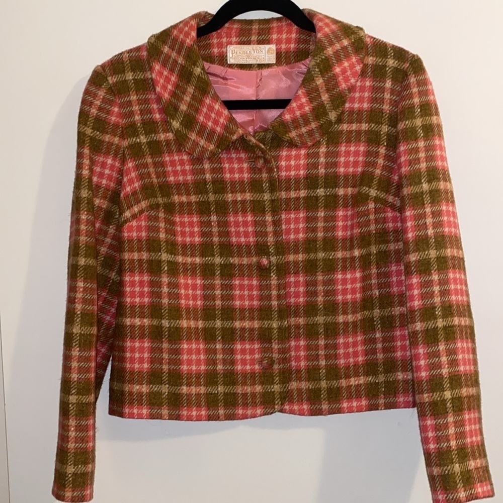 Pendleton Pure Wool Cropped Blazer Jacket covered buttons sz 12